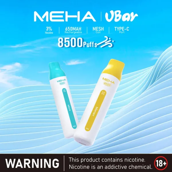 2d4b8760841be472769eae0cb0c858b8.webp MEHA VBar 魅嗨 小白條 8500口 拋棄式電子煙|冰爽水果系列清涼入喉+3% 尼古丁鹽黃金配方,650mAh 大電量可充電設計