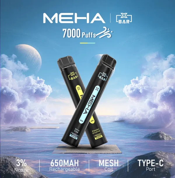 MEHA XBAR 魅嗨 小黑條 7000口 拋棄式電子煙｜Mesh 芯強勁爆發力＋極強冰感體驗，3% 尼古丁鹽黃金配方搭配 650mAh 可充電長效續航