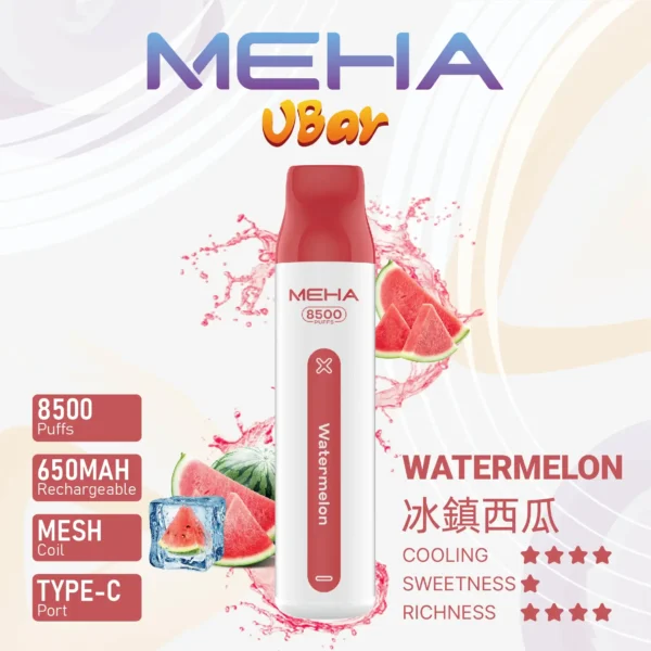 7784141f32d122351762af7166b7f5fa.webp MEHA VBar 魅嗨 小白條 8500口 拋棄式電子煙|冰爽水果系列清涼入喉+3% 尼古丁鹽黃金配方,650mAh 大電量可充電設計