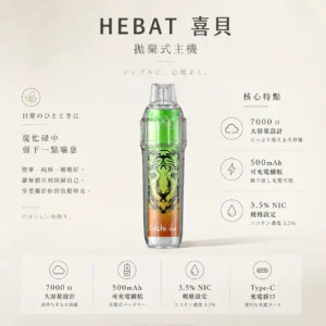 ChatGPT-Image-2026年8月22日-下午07_37_24.webp Hebat 喜貝 BOOM 7000口 拋棄式電子煙|14ml 巨量油倉+3.5% 尼古丁鹽,500mAh 可充電強勁擊喉