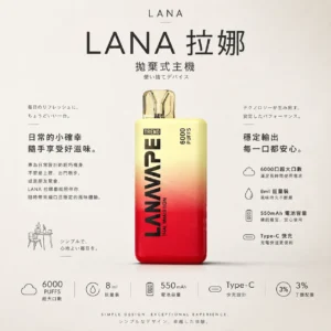 ChatGPT-Image-2026年8月23日-下午04_23_20.webp LANA 6000口 拋棄式電子煙|Mesh 網芯爆汁口感+8ml 大容量,Type-C 快充 550mAh 長效續航