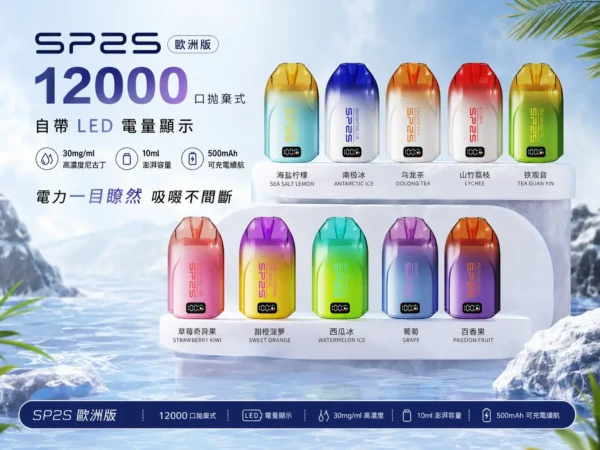 ChatGPT-Image-2026年9月2日-下午11_48_35.webp SP2S 歐洲版 12000口 拋棄式電子煙|LED 電量顯示+10ml 澎湃大容量,500mAh 可充電長效續航