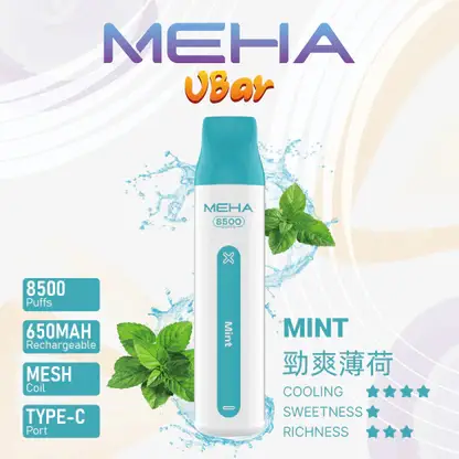 MEHA-8500口-VBar小白條-10.webp MEHA VBar 魅嗨 小白條 8500口 拋棄式電子煙|冰爽水果系列清涼入喉+3% 尼古丁鹽黃金配方,650mAh 大電量可充電設計