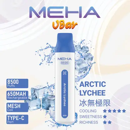 MEHA-8500口-VBar小白條-6.webp MEHA VBar 魅嗨 小白條 8500口 拋棄式電子煙|冰爽水果系列清涼入喉+3% 尼古丁鹽黃金配方,650mAh 大電量可充電設計