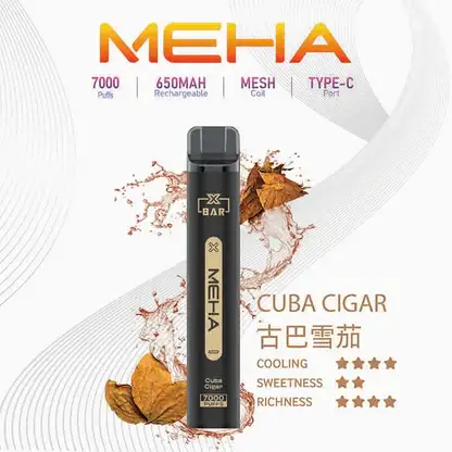 MEHA XBAR 魅嗨 小黑條 7000口 拋棄式電子煙｜Mesh 芯強勁爆發力＋極強冰感體驗，3% 尼古丁鹽黃金配方搭配 650mAh 可充電長效續航