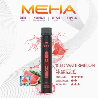MEHA XBAR 魅嗨 小黑條 7000口 拋棄式電子煙｜Mesh 芯強勁爆發力＋極強冰感體驗，3% 尼古丁鹽黃金配方搭配 650mAh 可充電長效續航