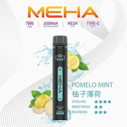 MEHA XBAR 魅嗨 小黑條 7000口 拋棄式電子煙｜Mesh 芯強勁爆發力＋極強冰感體驗，3% 尼古丁鹽黃金配方搭配 650mAh 可充電長效續航