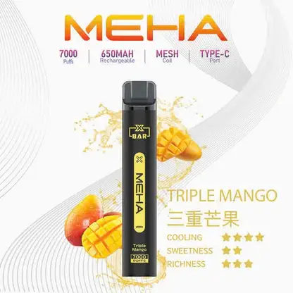MEHA XBAR 魅嗨 小黑條 7000口 拋棄式電子煙｜Mesh 芯強勁爆發力＋極強冰感體驗，3% 尼古丁鹽黃金配方搭配 650mAh 可充電長效續航