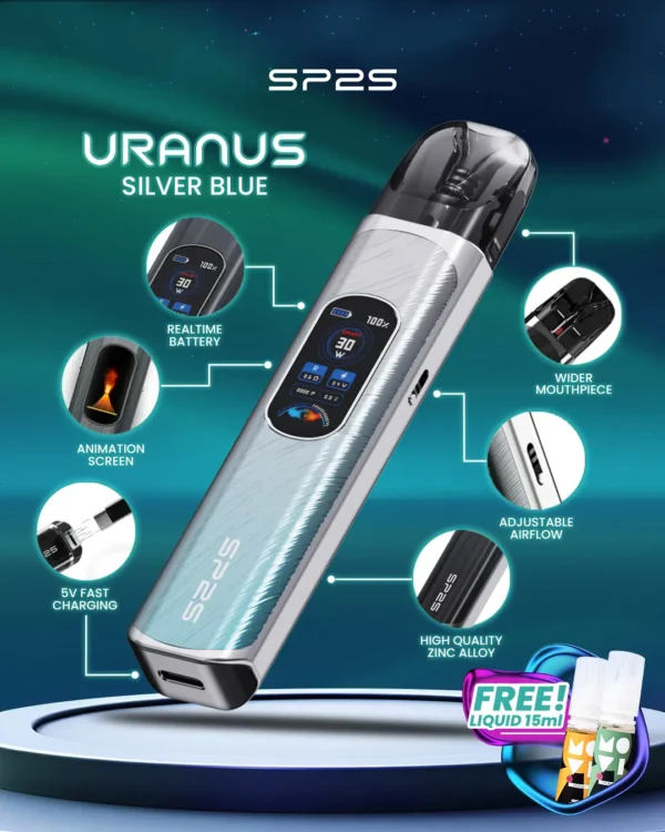 MP-Uranus-1080x1350px-New-Product-Silver-Blue.webp SP2S 天王星 Uranus 開放式注油小煙主機|最大 30W 多檔調節爆發輸出+1000mAh 大電量,0.96 吋液晶屏精準顯示,含 0.6Ω/0.8Ω 空彈通用小煙煙油