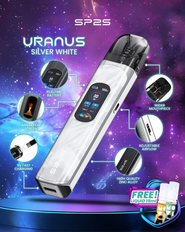 MP-Uranus-1080x1350px-New-Product-Silver-White.webp SP2S 天王星 Uranus 開放式注油小煙主機|最大 30W 多檔調節爆發輸出+1000mAh 大電量,0.96 吋液晶屏精準顯示,含 0.6Ω/0.8Ω 空彈通用小煙煙油