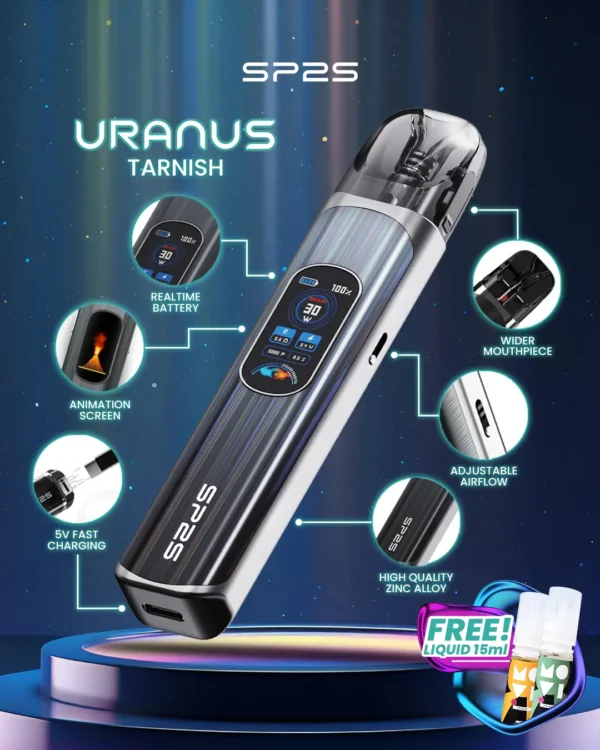 MP-Uranus-1080x1350px-New-Product-Tarnish.webp SP2S 天王星 Uranus 開放式注油小煙主機|最大 30W 多檔調節爆發輸出+1000mAh 大電量,0.96 吋液晶屏精準顯示,含 0.6Ω/0.8Ω 空彈通用小煙煙油