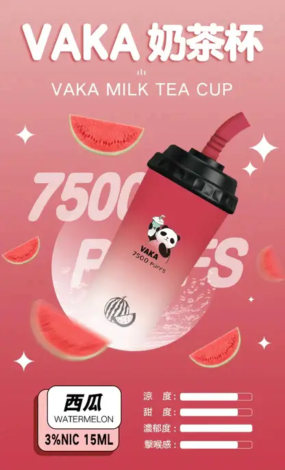 VAKA 奶茶杯 7500口 拋棄式電子煙｜萌熊貓造型＋冰感水果奶茶系專屬口味，15ml 巨量裝搭配 600mAh 可充電續航