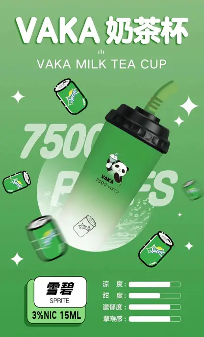 VAKA 奶茶杯 7500口 拋棄式電子煙｜萌熊貓造型＋冰感水果奶茶系專屬口味，15ml 巨量裝搭配 600mAh 可充電續航