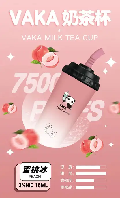 VAKA 奶茶杯 7500口 拋棄式電子煙｜萌熊貓造型＋冰感水果奶茶系專屬口味，15ml 巨量裝搭配 600mAh 可充電續航