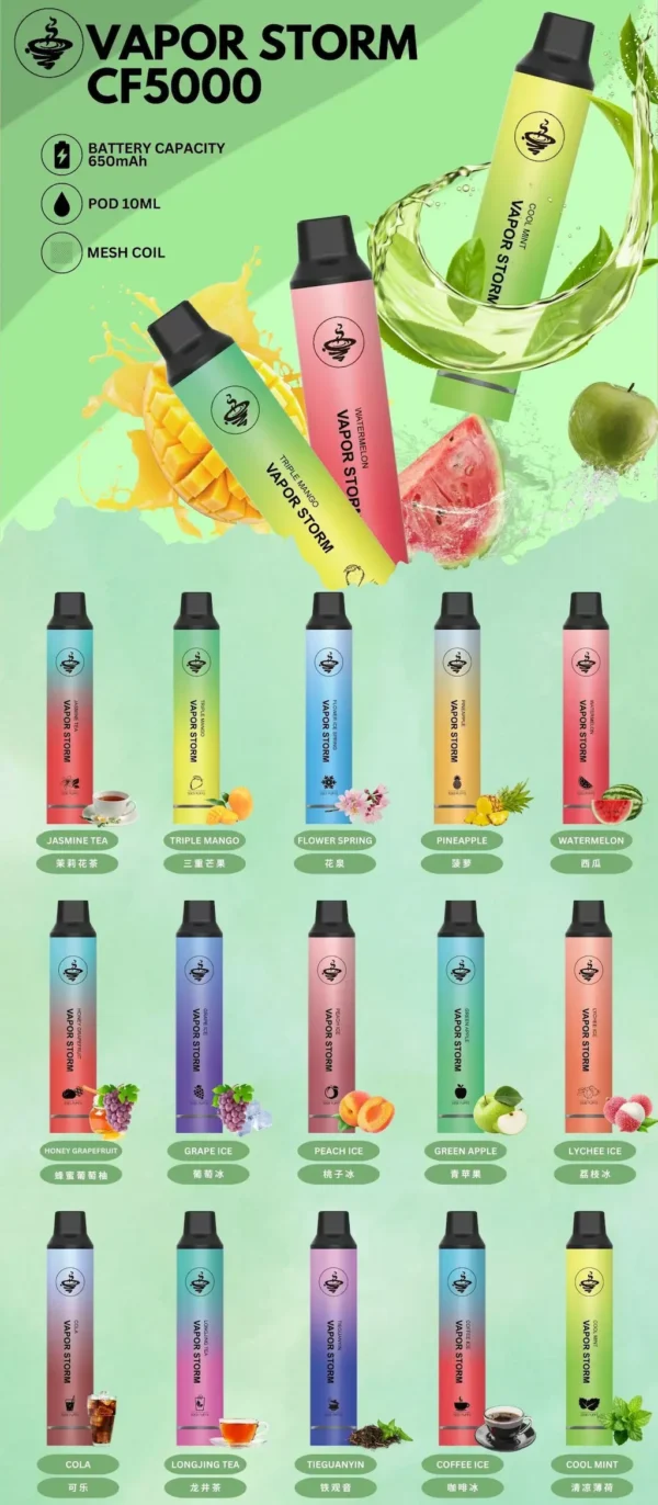WP風暴.webp VAPOR STORM 風暴 5000口 拋棄式電子煙|金屬質感機身+Mesh 芯強勁霧化,10ml 大容量搭配 650mAh 可充電續航