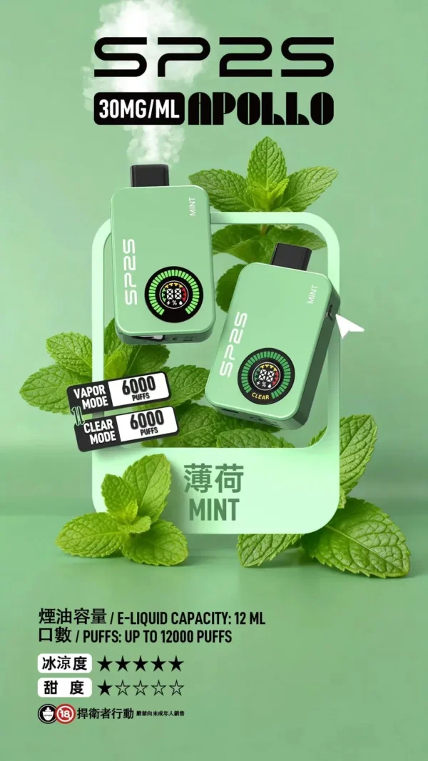 sp2snew7.webp SP2S 12000口 拋棄式電子煙|9W/13.6W 雙檔調壓+12ml 大容量油艙,30mg 尼古丁鹽,650mAh 大電量支援 Type-C 快充
